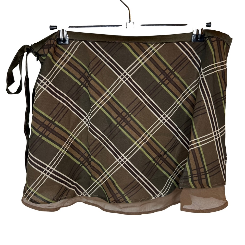 NWT Current Mood Sable Plaid Mini Skirt Brown Green Low Rise Y2K Medium